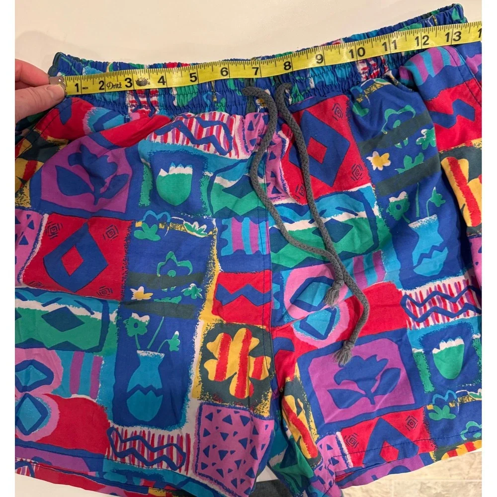 Vintage Santostefano Mens Abstract Geometric‎ Swim Trunks Multicolor Medium 90s